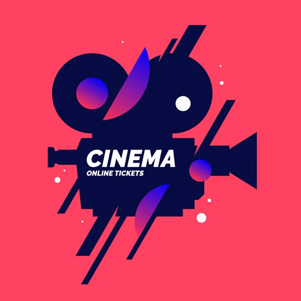 Cartel luminoso con una vieja cámara de cine en el fondo . — Vector de stock