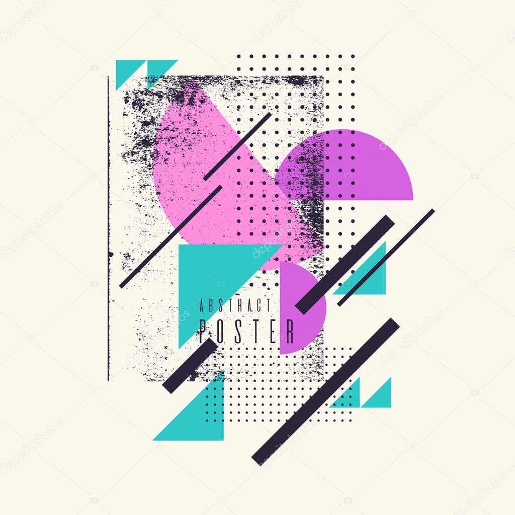 Retro abstract geometric background. The poster with the flat figures.