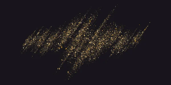 Goldglitzern. Glänzende Teilchen auf dunklem Hintergrund. — Stockvektor