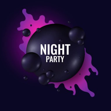 Gece parti poster. Karanlık bir arka plan üzerinde siyah yuvar. Soyut illüstrasyon.