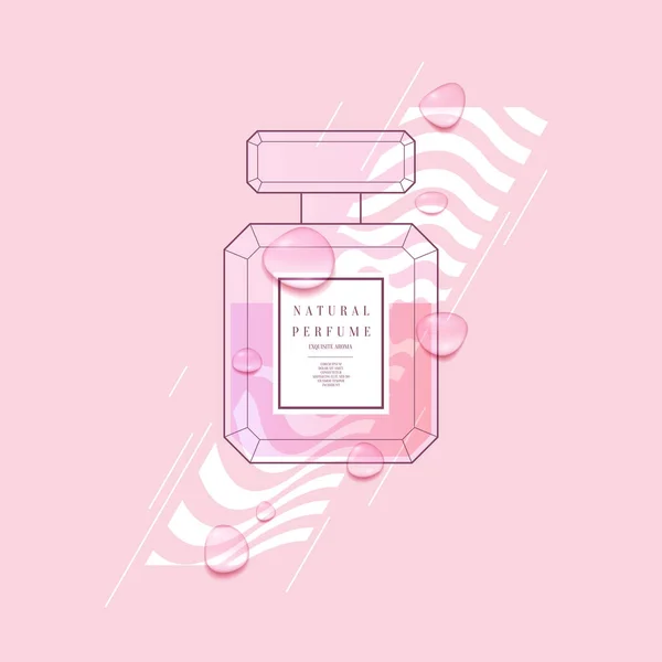 Flacon de parfum avec motif géométrique. Affiche moderne lumineuse pour la publicité et la vente Parfum . — Image vectorielle