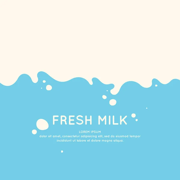 Moderno cartel de leche fresca con salpicaduras sobre un fondo azul claro. Ilustración vectorial — Vector de stock