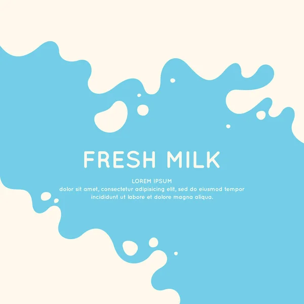 Moderno cartel de leche fresca con salpicaduras sobre un fondo azul claro. Ilustración vectorial — Vector de stock