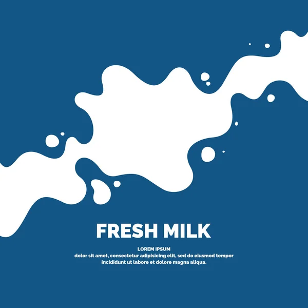 Cartaz moderno leite fresco com salpicos em um fundo azul claro. Ilustração vetorial — Vetor de Stock