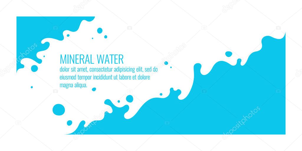 Modern poster mineral water with splashes on background. Vector illustration
