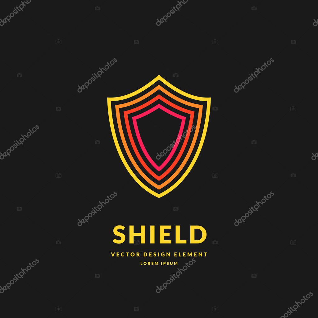 Linear shield, a symbol of security and reliability. Minimalistic vector illustration on dark background