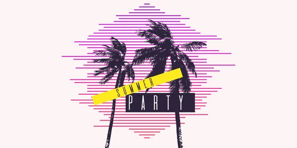 Fiesta de verano, Cartel moderno con palmera. Ilustración vectorial . — Vector de stock