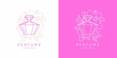 Bir şişe parfüm. Monograma doğrusal görüntü parfümü.