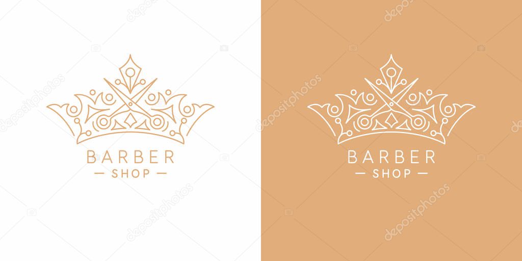 The original linear image of the crown. Illustration in simple flat style. Sign for barber shop.