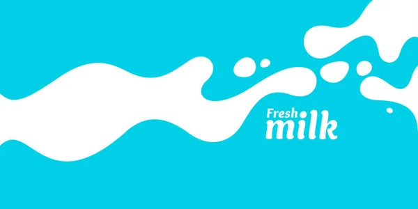 Moderno cartel de leche fresca con salpicaduras sobre un fondo azul claro. Ilustración vectorial — Archivo Imágenes Vectoriales