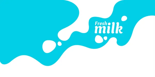 Cartaz moderno leite fresco com salpicos em um fundo azul claro. Ilustração vetorial — Vetor de Stock