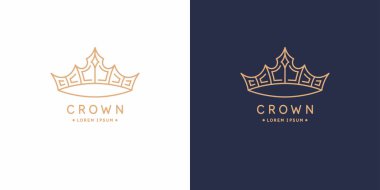 Taç orijinal doğrusal görüntü. İzole vektör amblemi. Basit düz tarzda çizim.