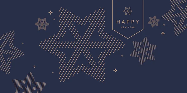 배경에는 새해 복 많이 받으세요 라는 글귀가 새겨져 있다. 금선이 있는 평평 한 형태의 벡터 그림. — 스톡 벡터