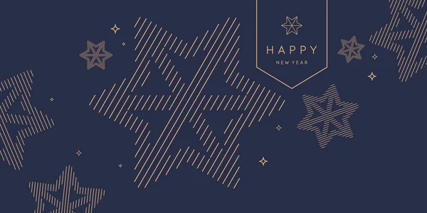 Fondo con la inscripción Feliz Año Nuevo. Ilustración vectorial en estilo plano con líneas doradas. — Vector de stock