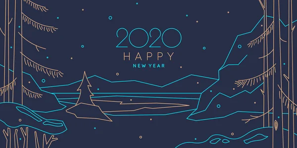 Fondo con la inscripción Feliz Año Nuevo. Ilustración vectorial en estilo plano con líneas doradas. — Vector de stock