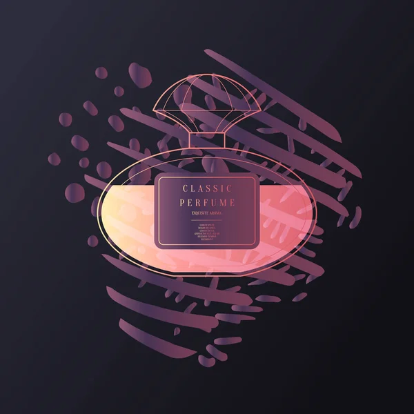 Frasco de perfume. Cartel moderno brillante para publicidad y venta Fragancia . — Vector de stock