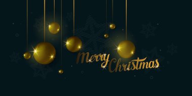 Noel ve Mutlu Yıllar posteri. Arkaplanda soyut 3D nesneler var. Vektör illüstrasyonu