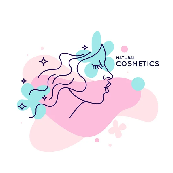 Illustration Natural Cosmetics Image Girls Head Conceptual Line Graphics Vector — Stock Vector