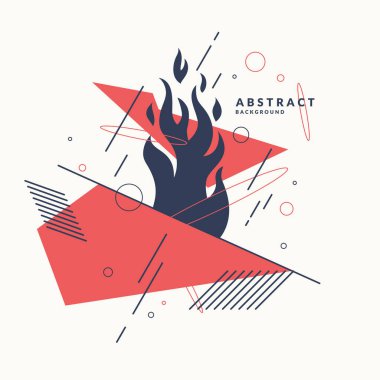 Dinamik şekiller, çizgi ve farklı parçacıklara sahip vektör soyut arkaplan.