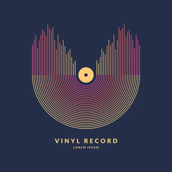 Affiche van het Vinyl record. Vector illustratie muziek op donkere achtergrond. — Stockvector