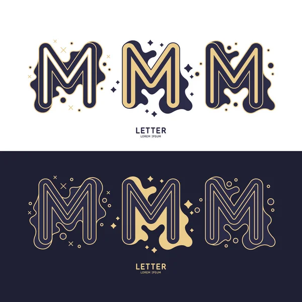 The letter M of the Latin alphabet. Display character in a contemporary style. A sign with dynamic splashes. — Stock Vector