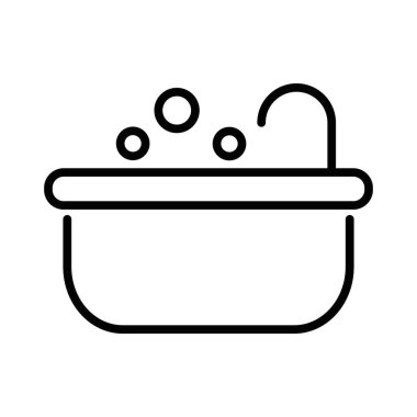 Vector icon of a bath with bubbles. Simple black outline illustration, minimal design, isolated on white background. Perfect for bathroom, hygiene, spa, cleaning, or relaxation concepts.