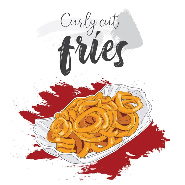 Von Hand Gezogene Bunte Fast Food Curly Cut Pommes Einer — Stockvektor
