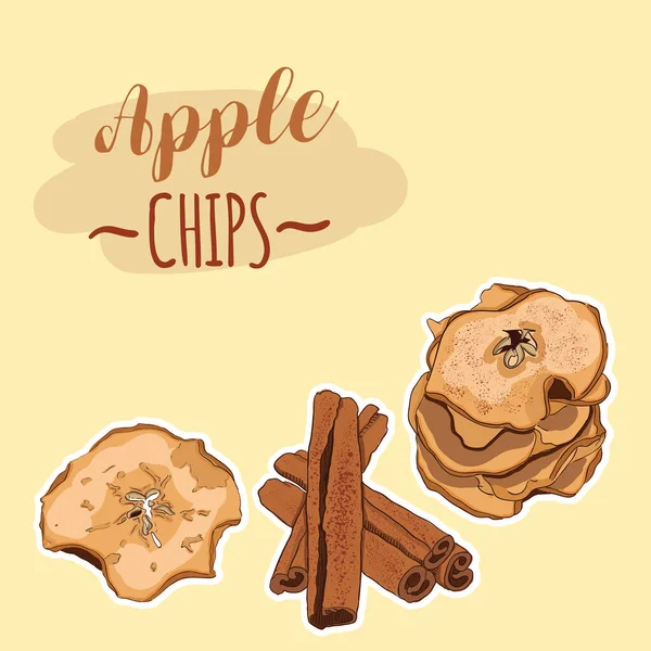 Hand Drawn Full Color Color Colorful Realistic Dried Apple Chips — стоковий вектор