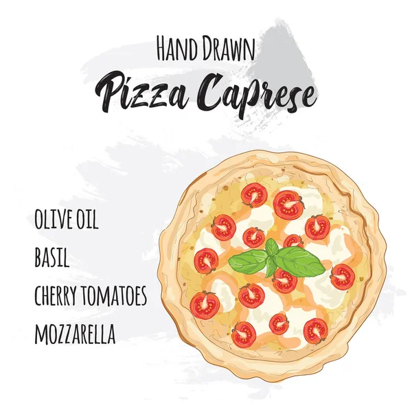 Pizza Colorida Dibujada Mano Caprese Con Ingredientes — Archivo Imágenes Vectoriales