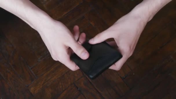 Close Man Hand Holding Leather Wallet Empty Money Concept Poverty — Stock Video