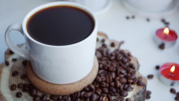 Uma Chávena Branca Café Quente Parapeito Janela Espaço Cópia — Vídeo de Stock
