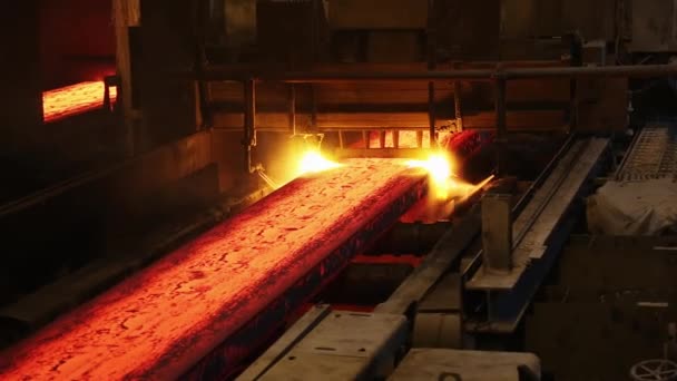 Çelik Fabrikası Çelik Sac Üretimi Üretim Hattında Sıcak Levhaların Taşınması — Stok video