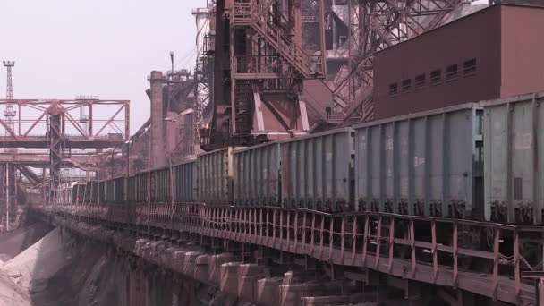 Movimentazione Ferrovia Vagoni Ferroviari Carichi Carbone Nello Stabilimento — Video Stock