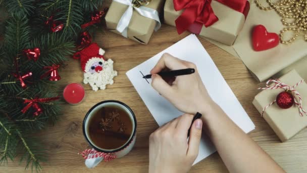 Woman Hands Writing New Year List White Paper Sheet Planning — 비디오