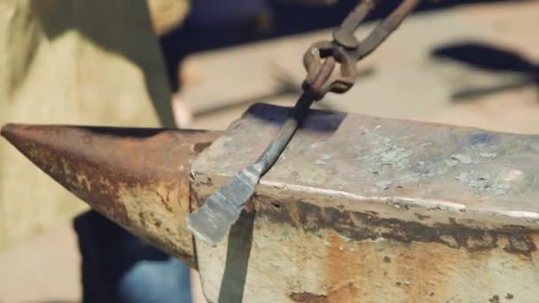 Herrero Fabrica Planta Chapa Metálica Martillo Forjar Primer Plano Metal — Vídeos de Stock