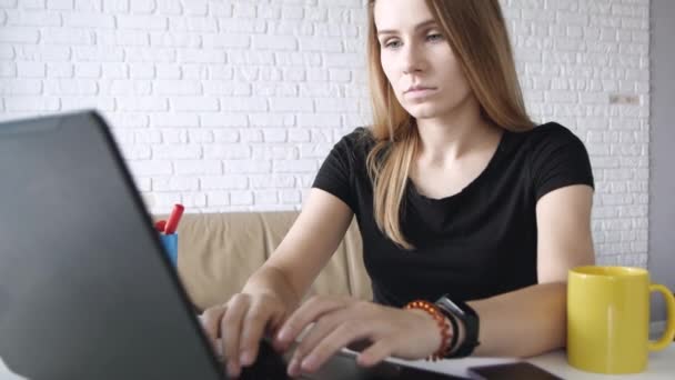 Mujeres Caucásicas Hermosas Jóvenes Usando Ordenador Portátil Concentrado Concepto Negocio — Vídeos de Stock