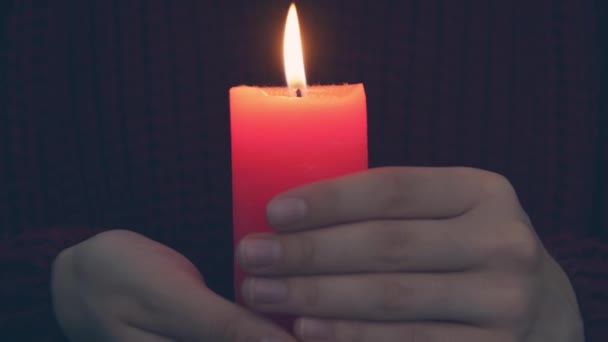 Close Candle Black Dying Out Flame Red Candle Smoke Wick — Stock Video