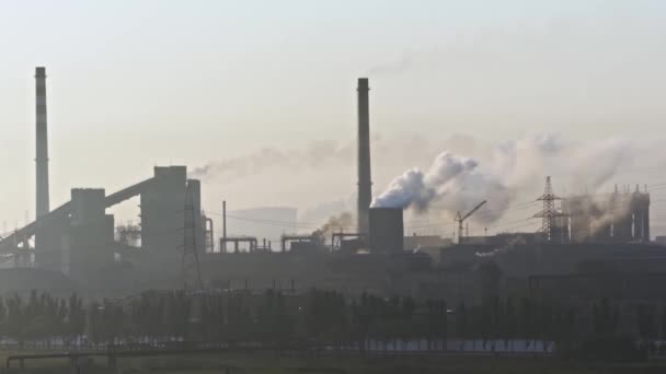 Billowing Steam Smoke Stack Filling Sky Smoking Chimneys Steel Power — Stock Video