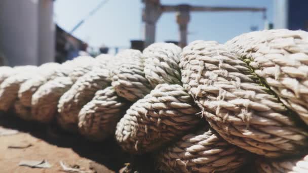Close Nautical Knot Rope Tied Stake Boat Ship Boat Mooring — Stock Video