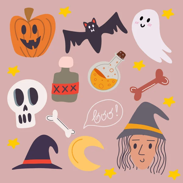 Felice Concetto Halloween Una Grande Serie Attributi Halloween Belle Illustrazioni — Vettoriale Stock