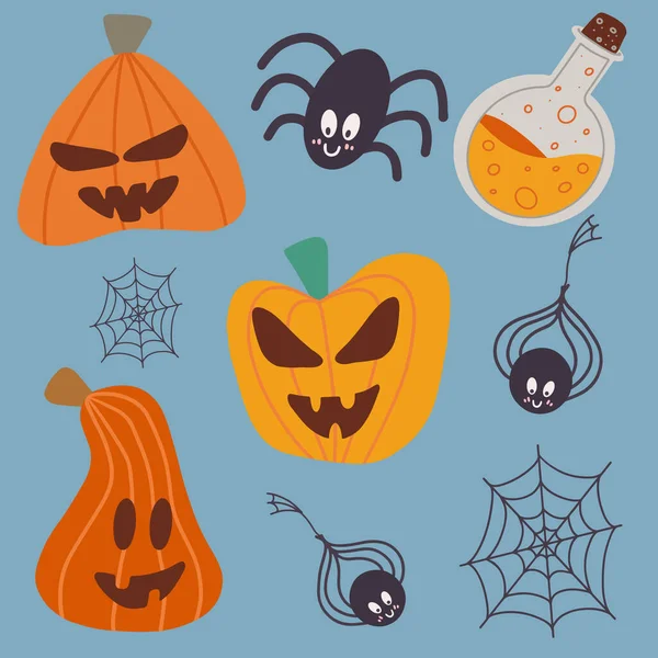 Felice Concetto Halloween Set Zucche Belle Illustrazioni Una Vacanza Terribile — Vettoriale Stock