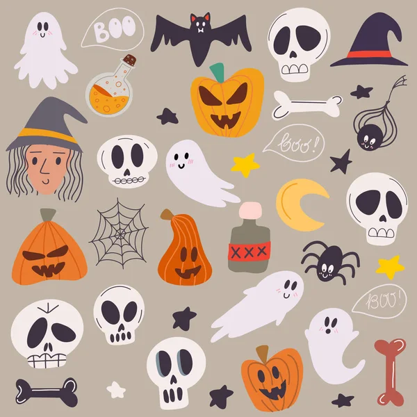 Felice Concetto Halloween Una Serie Attributi Halloween Belle Illustrazioni Una — Vettoriale Stock