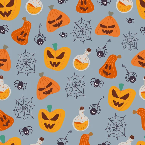 Glückliches Halloween Konzept Nahtloses Muster Von Kürbissen Schöne Illustrationen Eines — Stockvektor