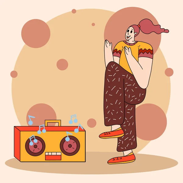 Aktives Freizeitkonzept. Der Mann ist mit dem Hafen beschäftigt. Eine schöne Illustration eines Mädchens, das zur Musik tanzt und Fitness macht. — Stockillustration Aktives Freizeitkonzept Der Mann Ist Mit Dem Hafen Beschäftigt Eine — Stockvektor