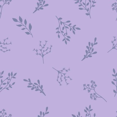 Menekşe arkaplanda mor yaprakların çizimi. Çiçeksiz desen. Çiçekler ve yapraklarla donatılmış arka plan.