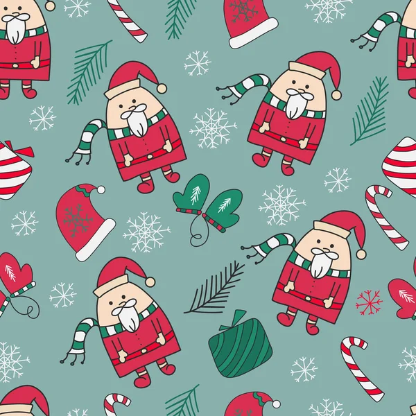 Handgezeichnetes Buntes Nahtloses Muster Mit Weihnachtlichen Elementen Weihnachten Und Winterferien — Stockvektor