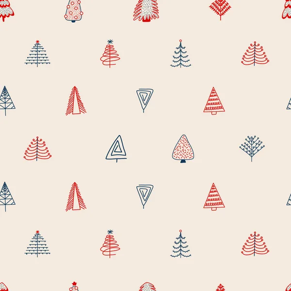 Nahtloses Muster Mit Handgezeichneten Weihnachtsbäumen Dekorative Hand Bemalten Urlaub Hintergrund — Stockvektor