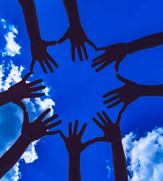 Many Hands Dark Sky Background — Stock Photo, Image