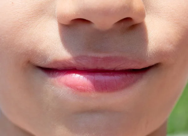 Lips natural close-up of teen boy front view — Stock Photo, Image