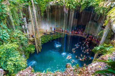 Chichen Itza yakınlarındaki Ik-Kil cenote genel görünümü, Meksika